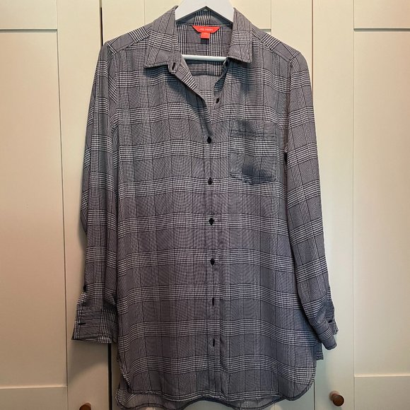 Black & White Plaid Long Sleeve Joe Fresh Blouse Size M - Picture 1 of 3